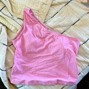 Kortni Jeane one shoulder top, pineapple tag, cotton candy pink